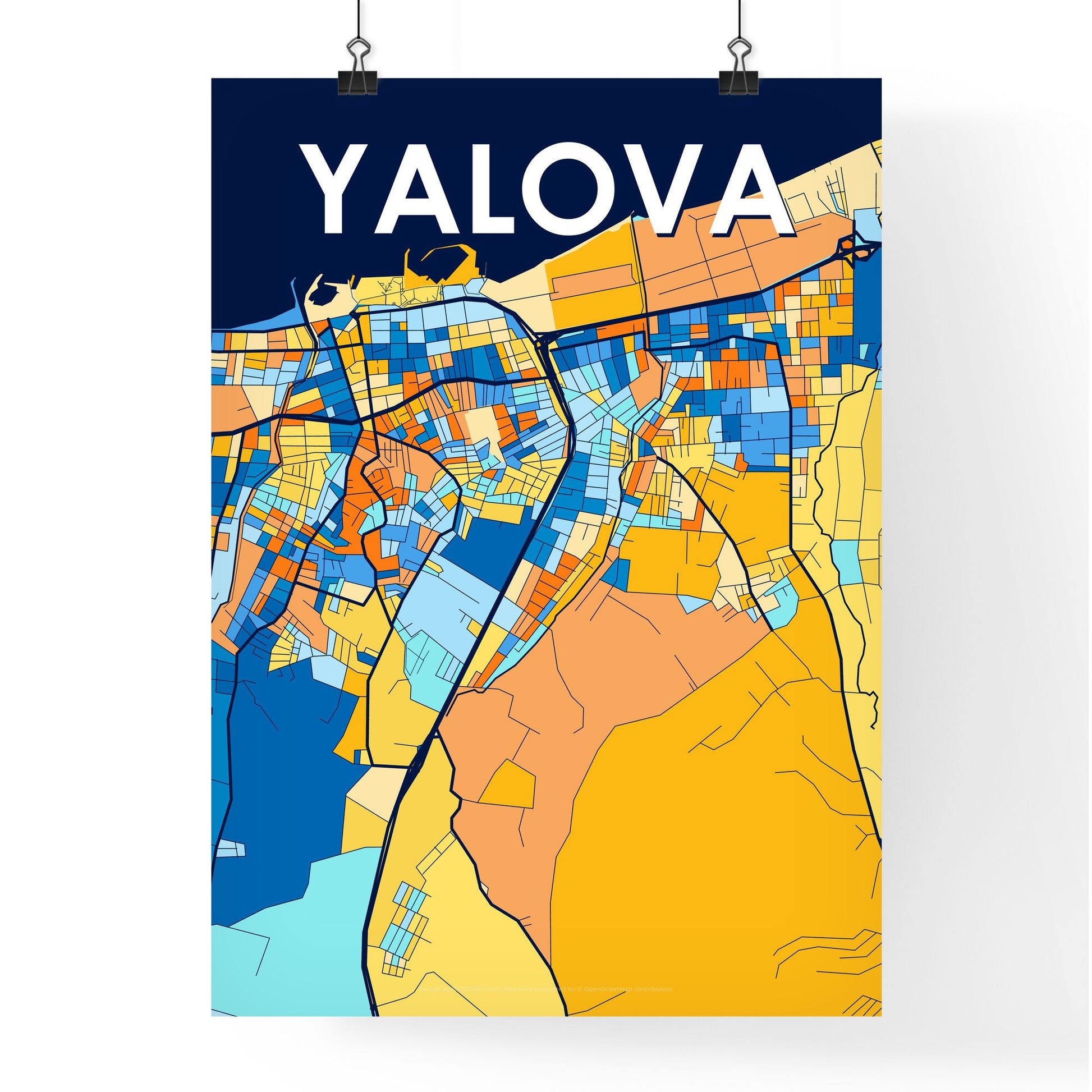 YALOVA TURKEY Vibrant Colorful Art Map Poster Blue Orange