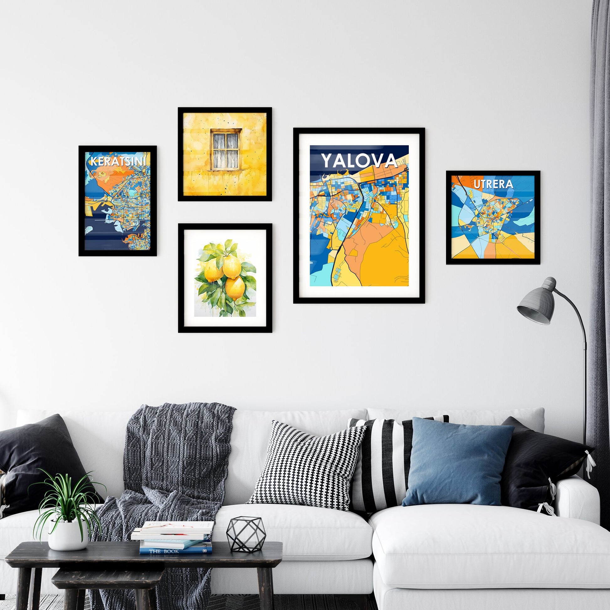 YALOVA TURKEY Vibrant Colorful Art Map Poster Blue Orange