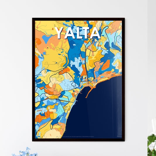 YALTA UKRAINE Vibrant Colorful Art Map Poster Blue Orange