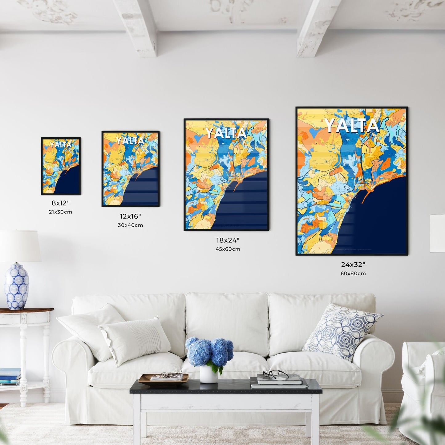 YALTA UKRAINE Vibrant Colorful Art Map Poster Blue Orange