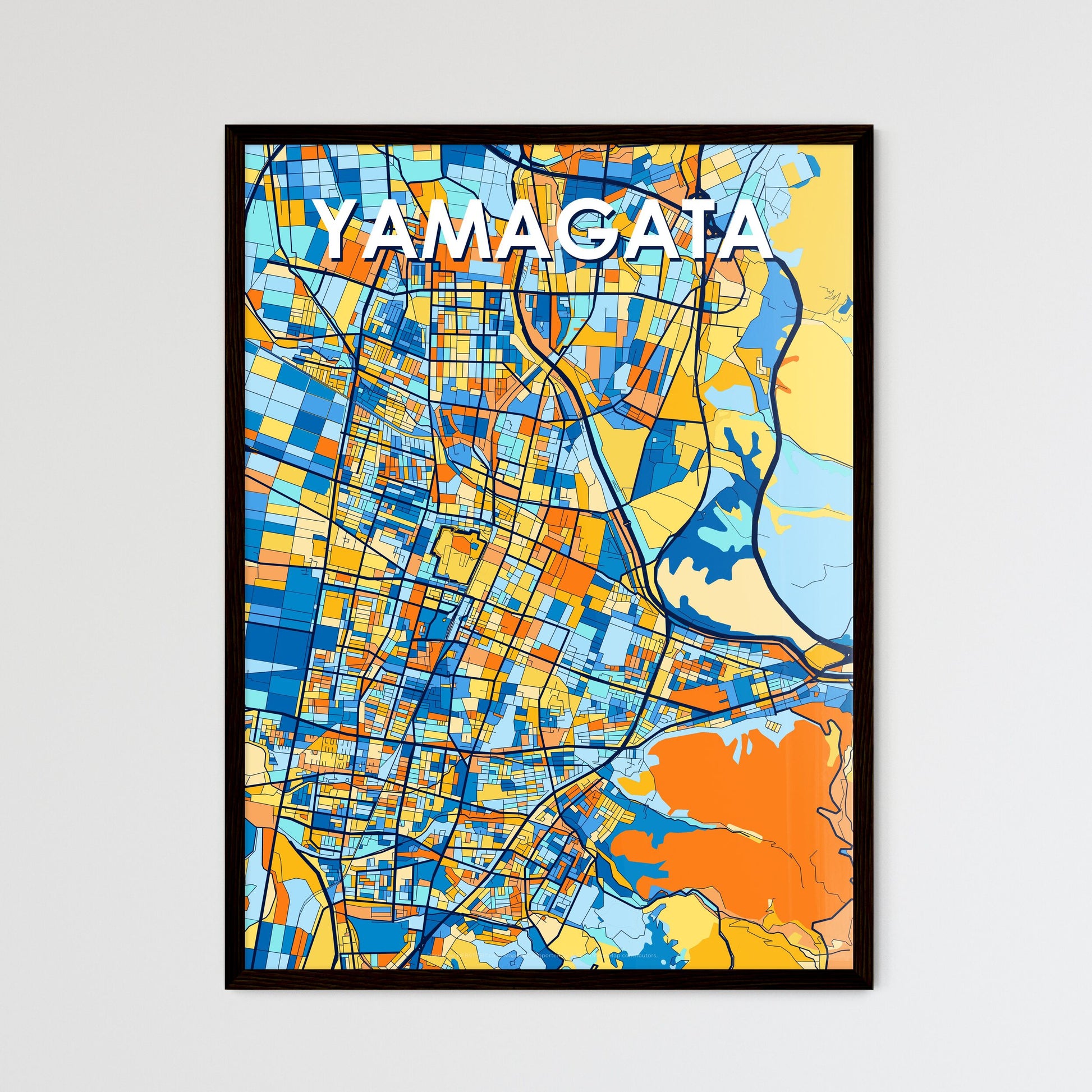 YAMAGATA JAPAN Vibrant Colorful Art Map Poster Blue Orange