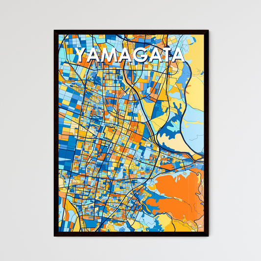 YAMAGATA JAPAN Vibrant Colorful Art Map Poster Blue Orange