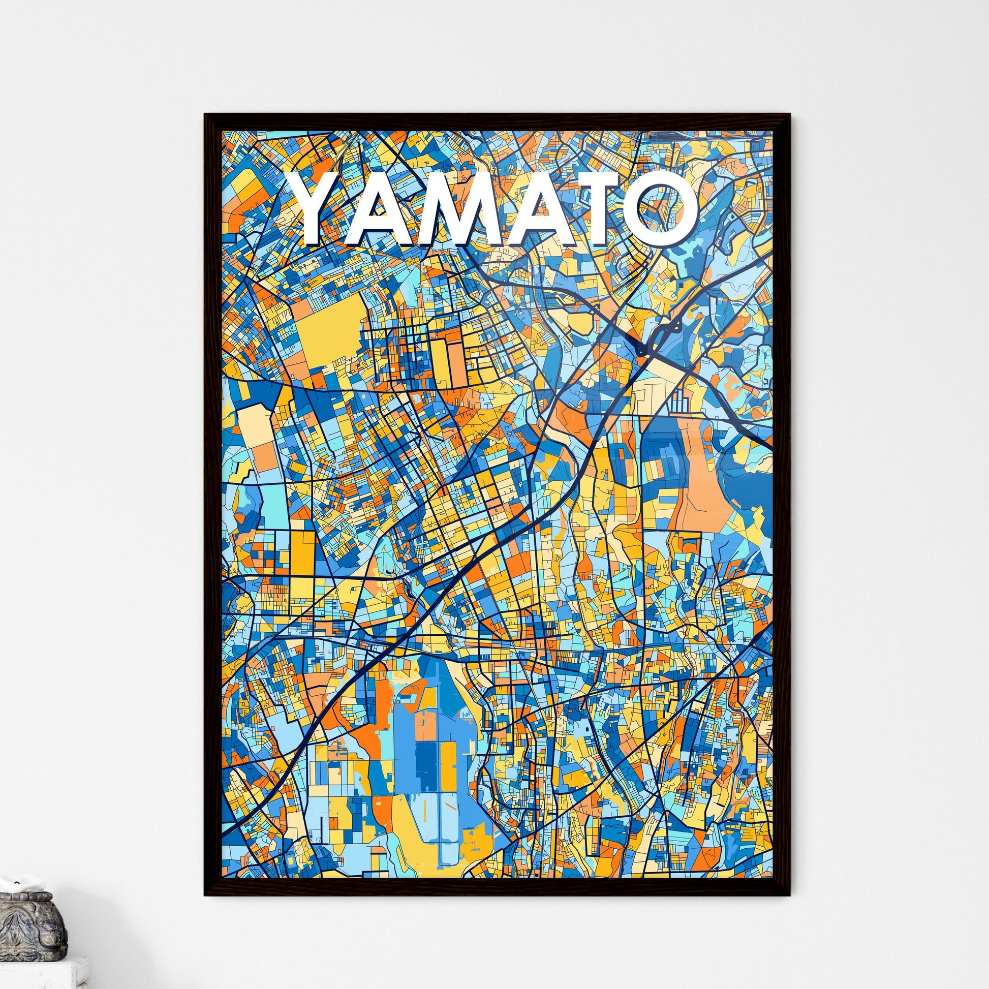 YAMATO JAPAN Vibrant Colorful Art Map Poster Blue Orange