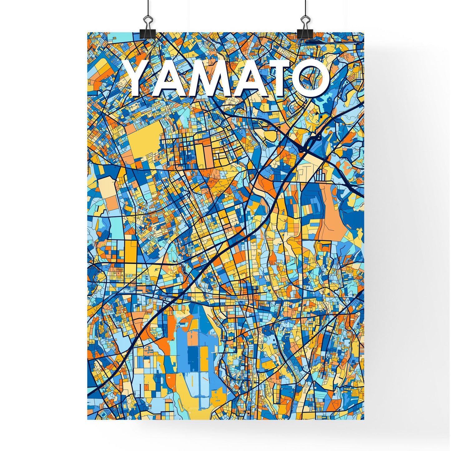 YAMATO JAPAN Vibrant Colorful Art Map Poster Blue Orange