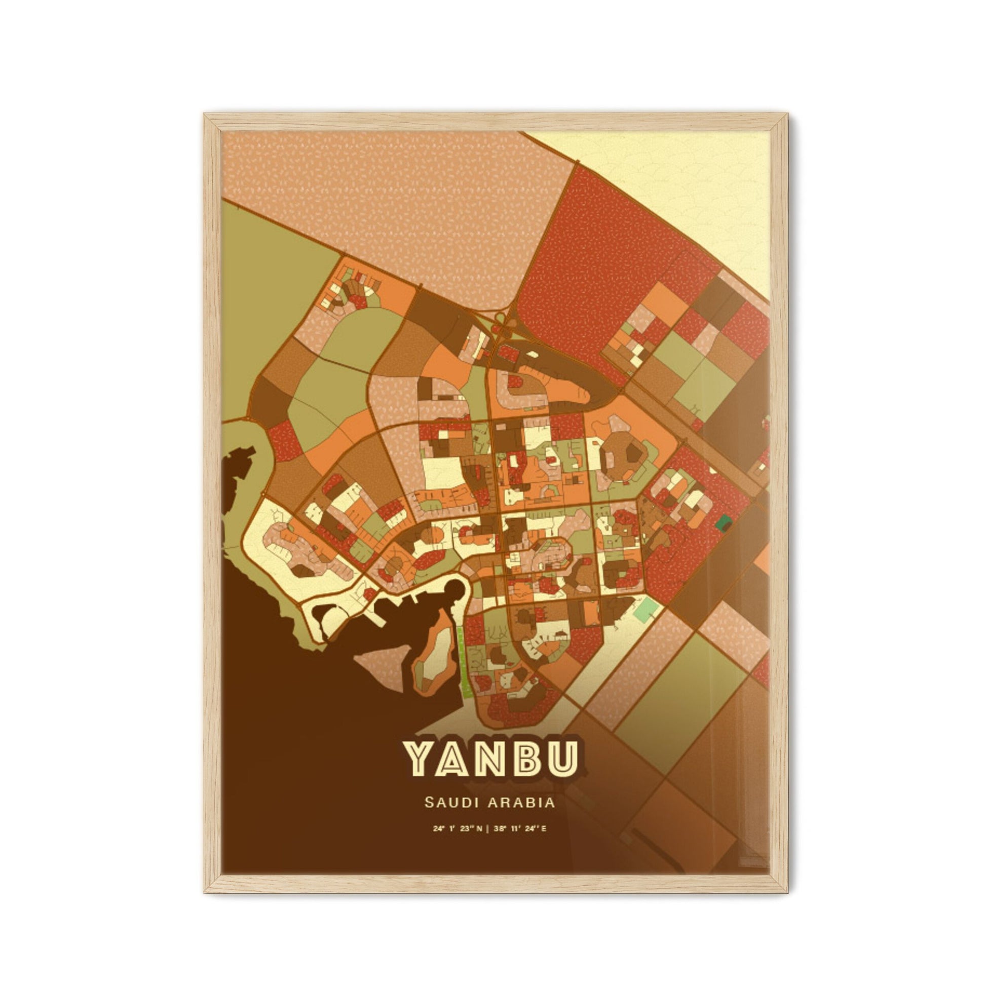 Colorful Yanbu Saudi Arabia Fine Art Map Farmhouse