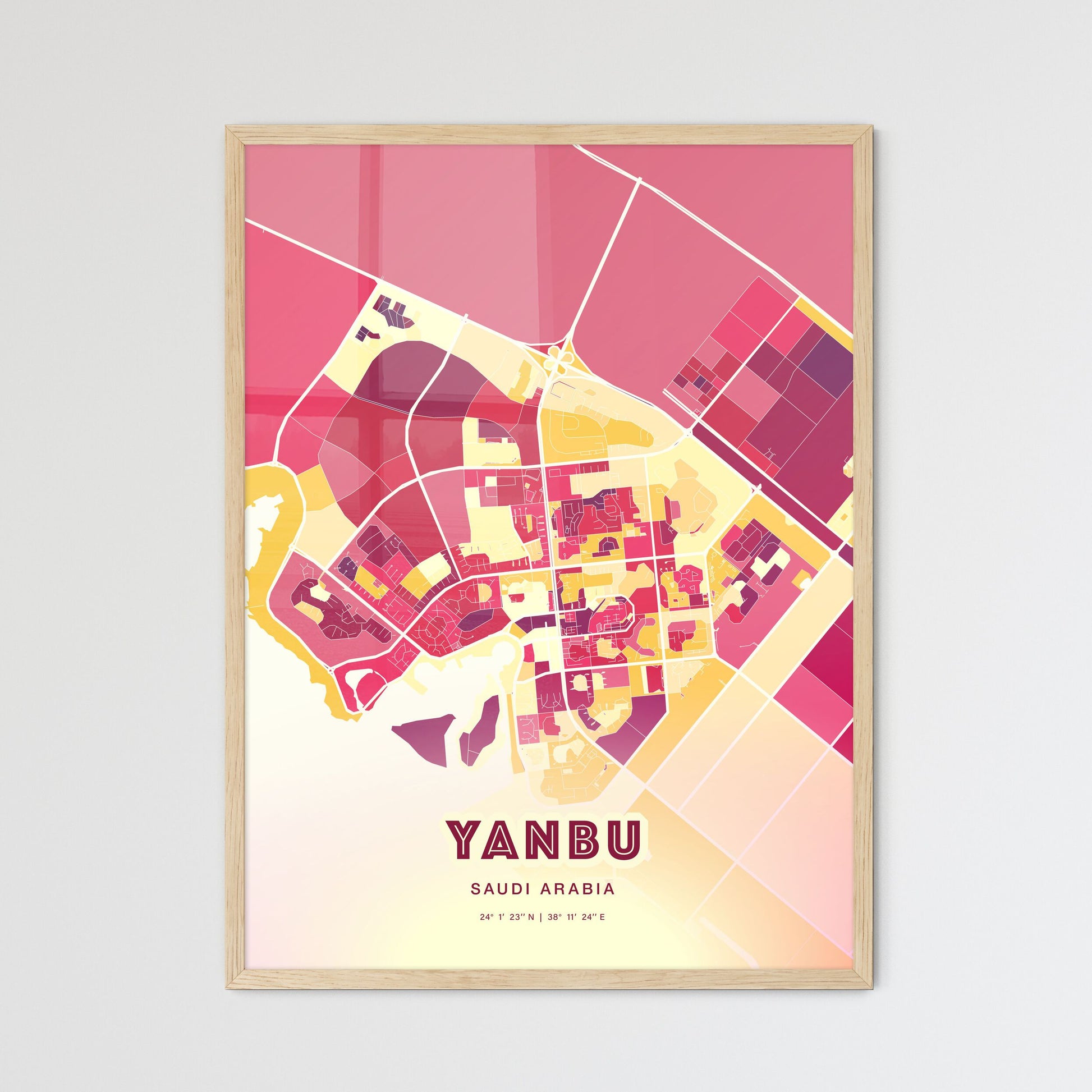 Colorful Yanbu Saudi Arabia Fine Art Map Hot Red