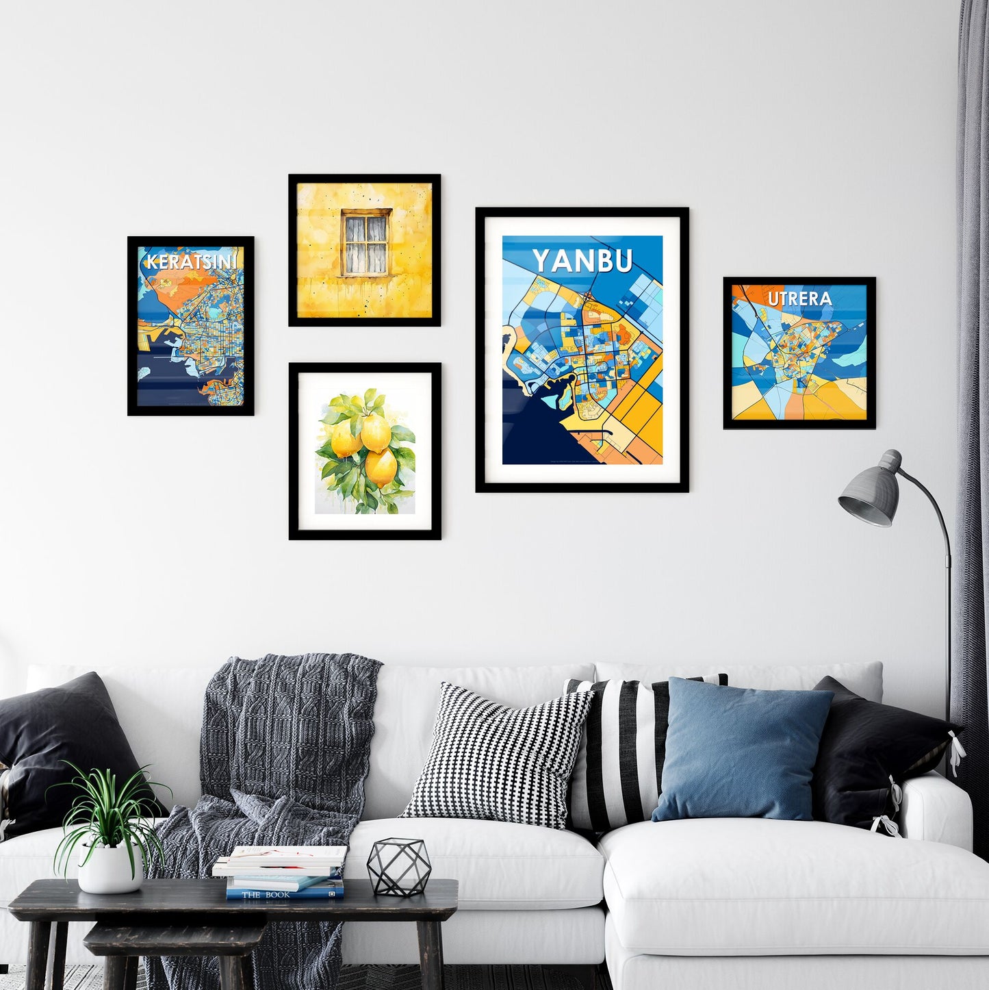 YANBU SAUDI ARABIA Vibrant Colorful Art Map Poster Blue Orange