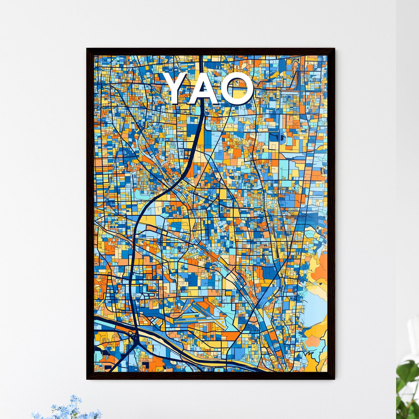 YAO JAPAN Vibrant Colorful Art Map Poster Blue Orange