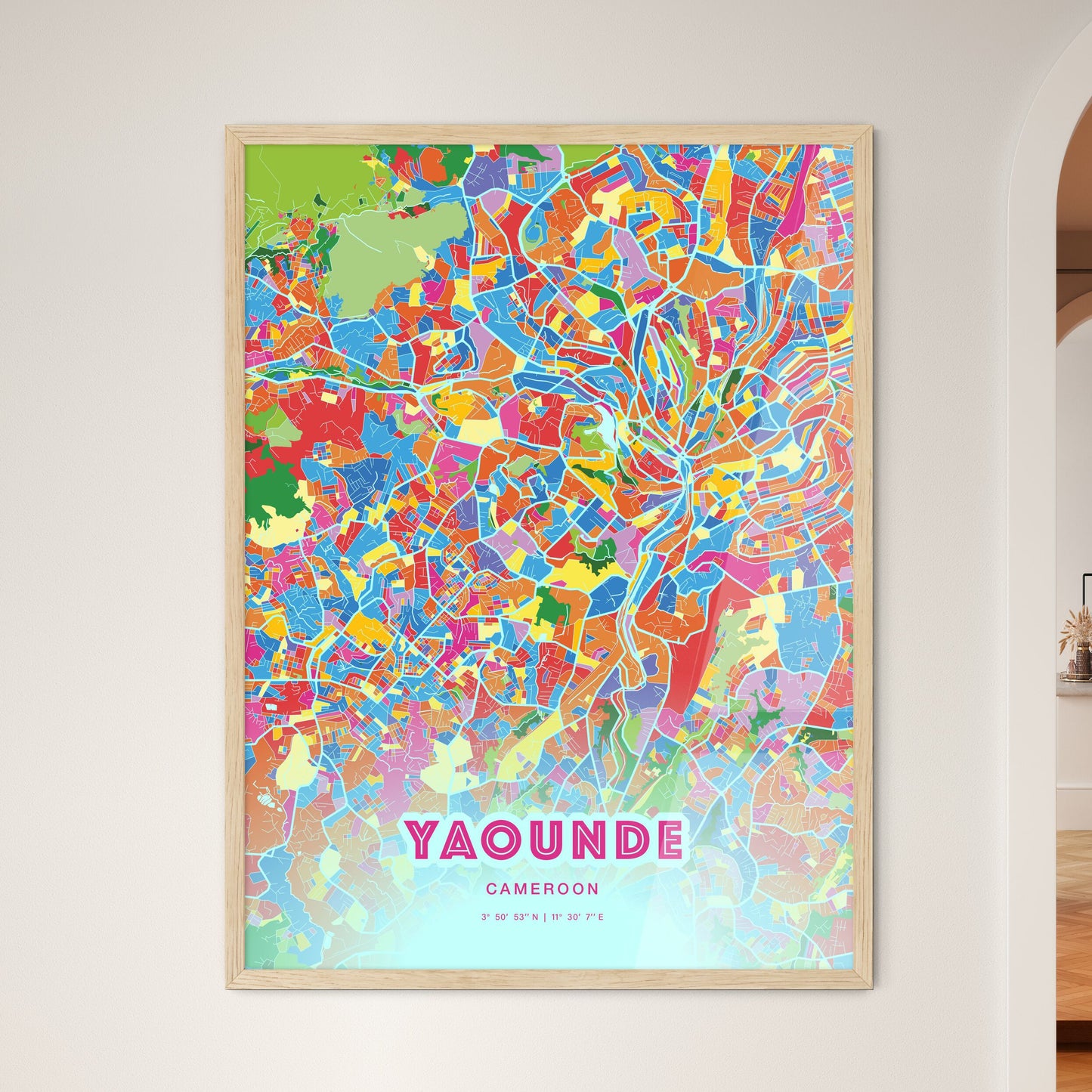 Colorful Yaounde Cameroon Fine Art Map Crazy Colors