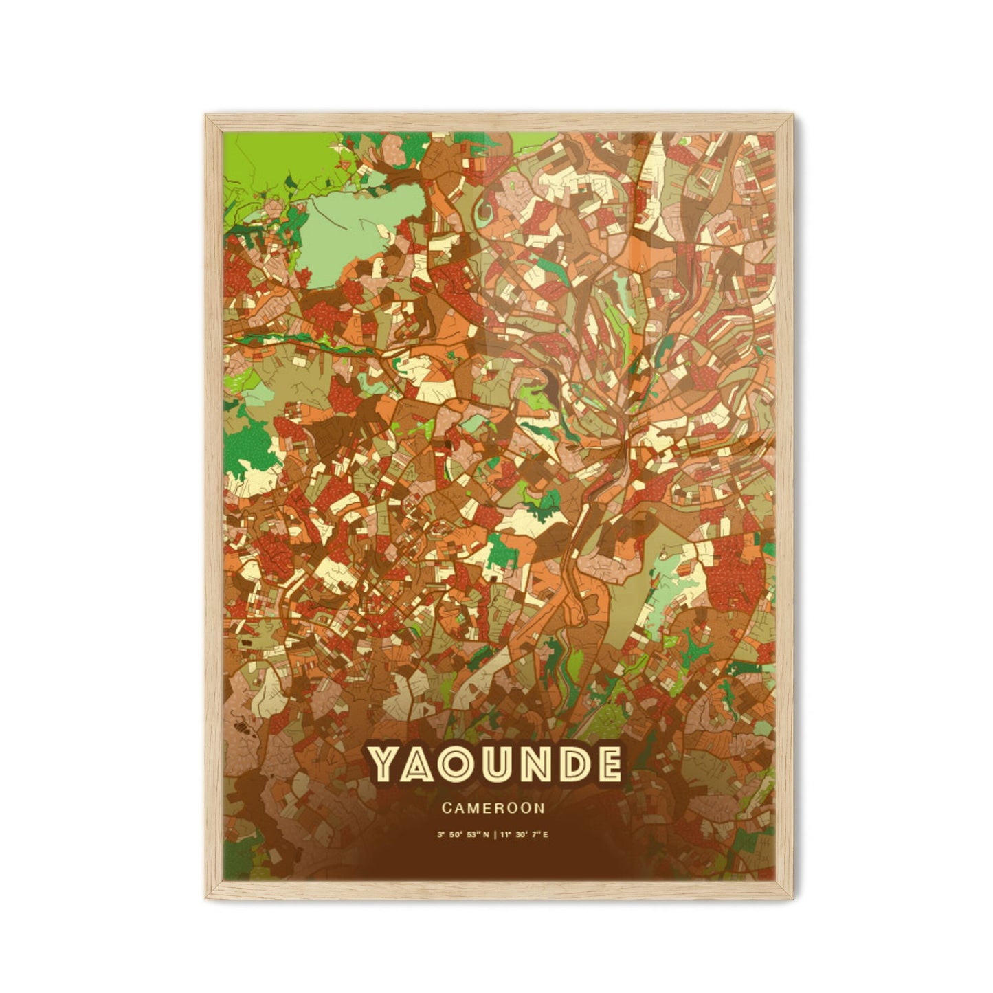 Colorful Yaounde Cameroon Fine Art Map Farmhouse