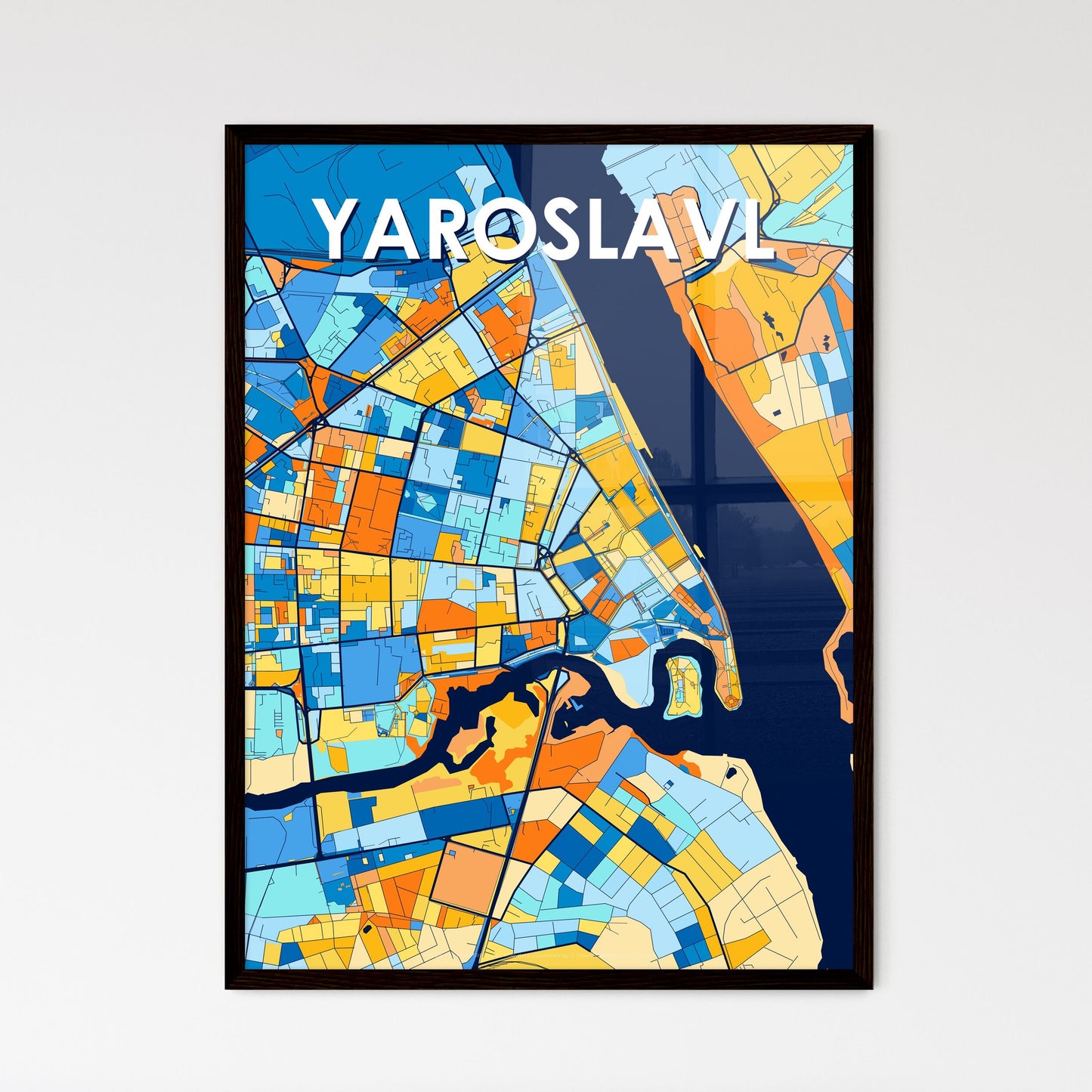 YAROSLAVL RUSSIA Vibrant Colorful Art Map Poster Blue Orange