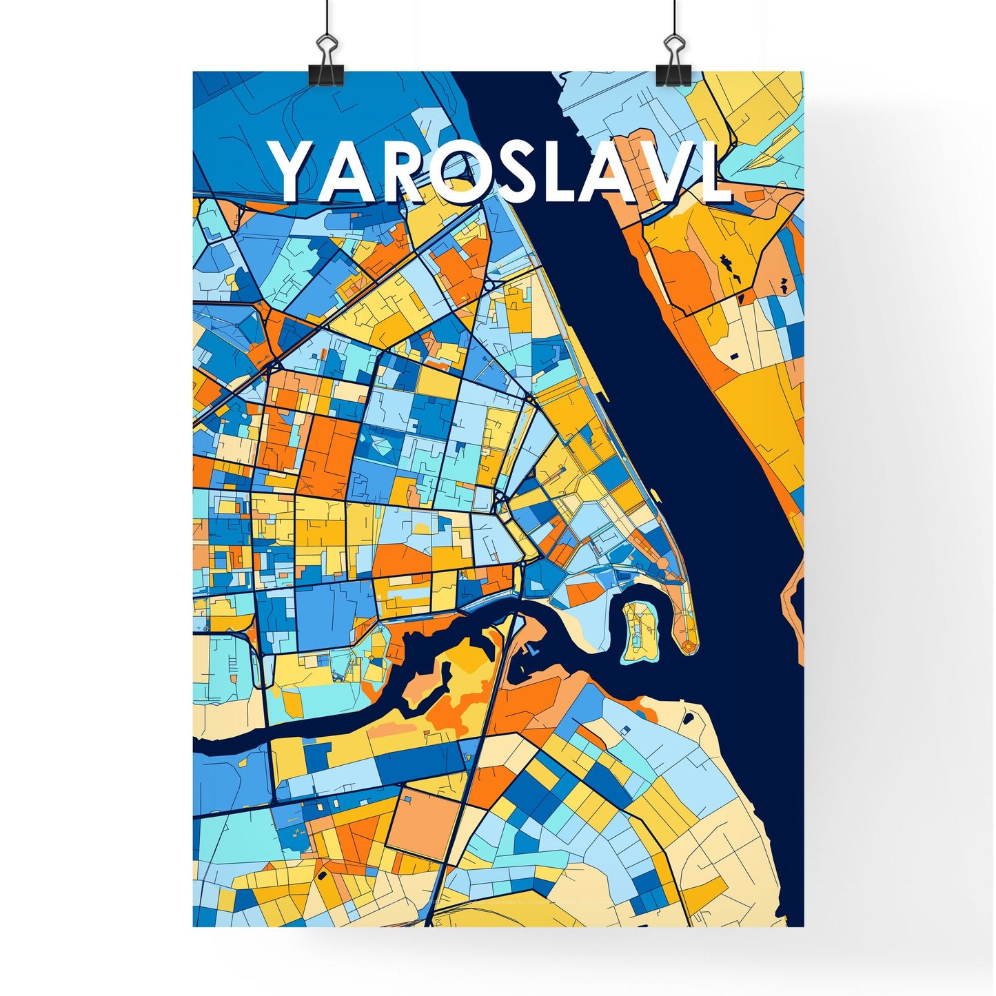 YAROSLAVL RUSSIA Vibrant Colorful Art Map Poster Blue Orange