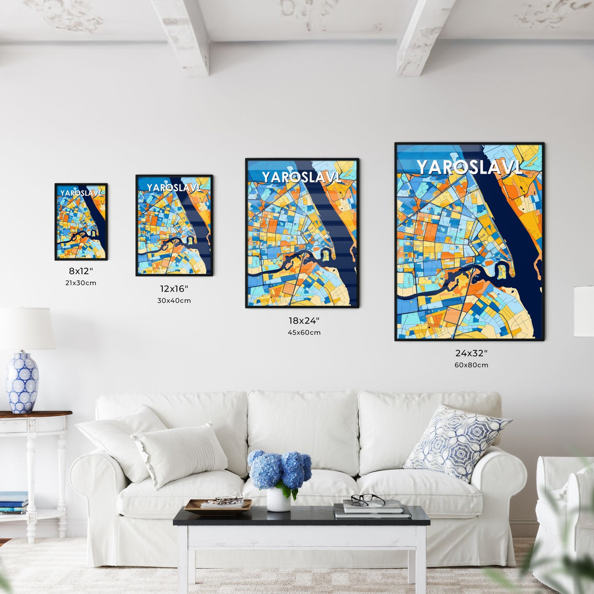 YAROSLAVL RUSSIA Vibrant Colorful Art Map Poster Blue Orange