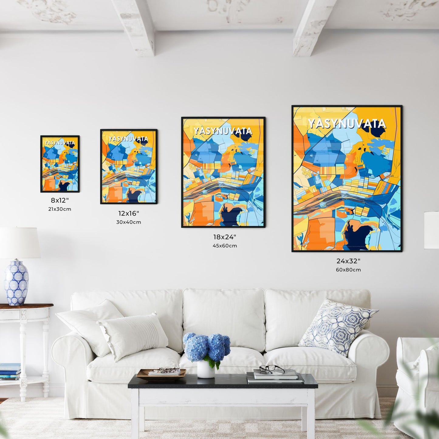 YASYNUVATA UKRAINE Vibrant Colorful Art Map Poster Blue Orange