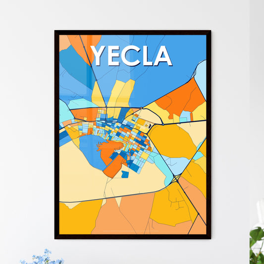 YECLA SPAIN Vibrant Colorful Art Map Poster Blue Orange