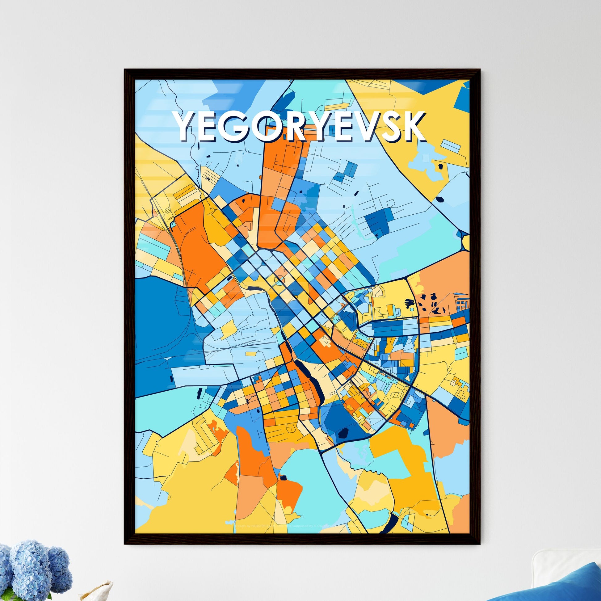 YEGORYEVSK RUSSIA Vibrant Colorful Art Map Poster Blue Orange