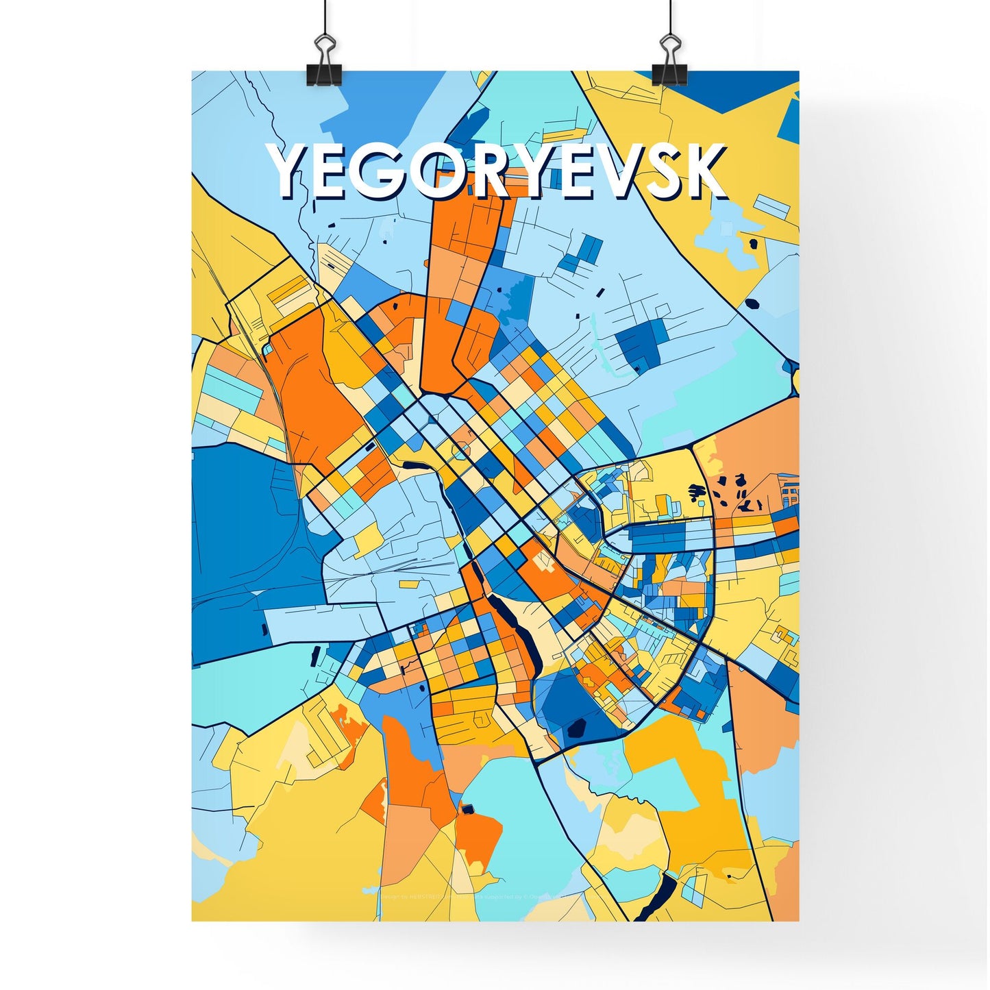 YEGORYEVSK RUSSIA Vibrant Colorful Art Map Poster Blue Orange