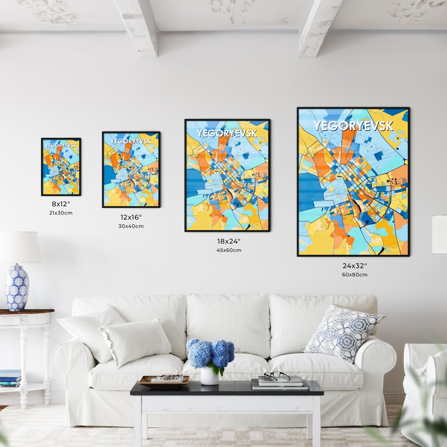 YEGORYEVSK RUSSIA Vibrant Colorful Art Map Poster Blue Orange