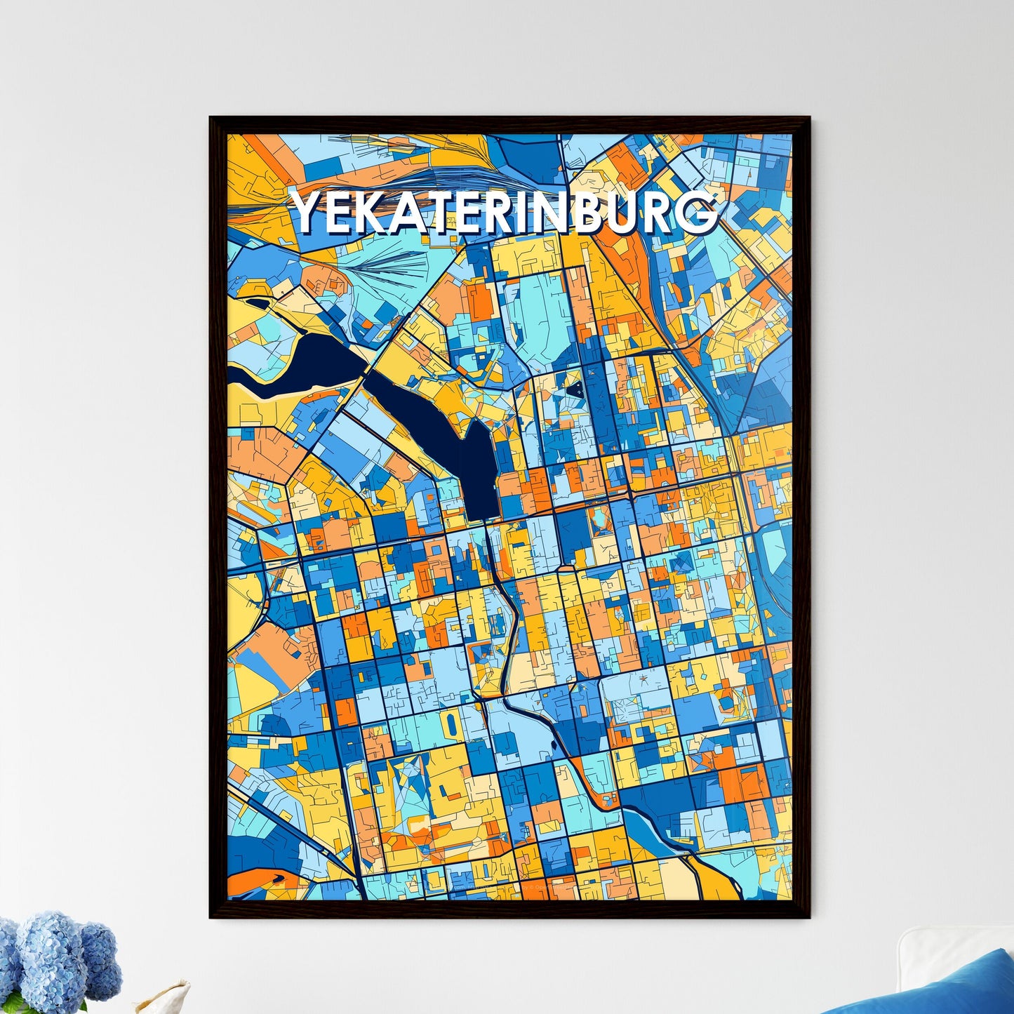 YEKATERINBURG RUSSIA Vibrant Colorful Art Map Poster Blue Orange