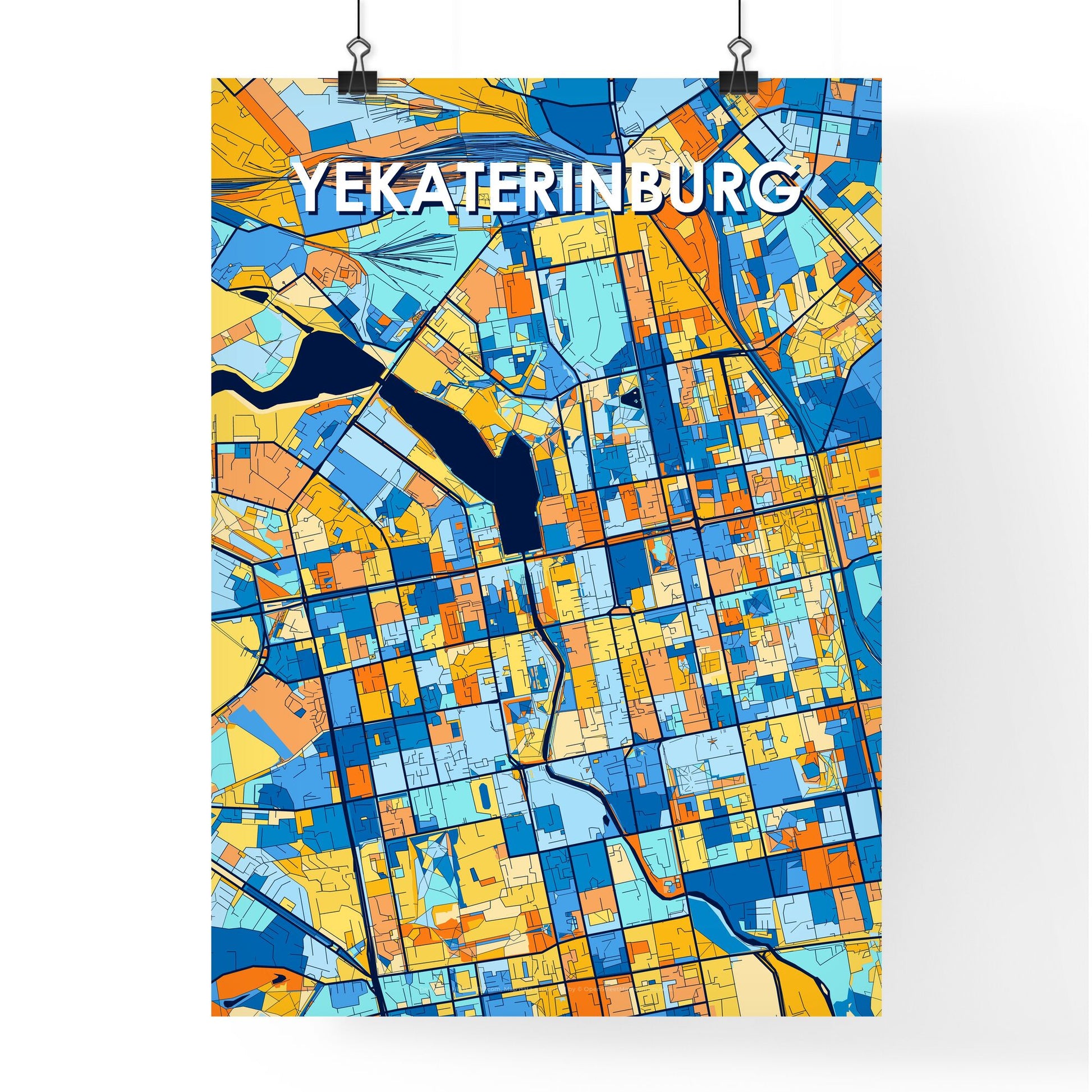 YEKATERINBURG RUSSIA Vibrant Colorful Art Map Poster Blue Orange