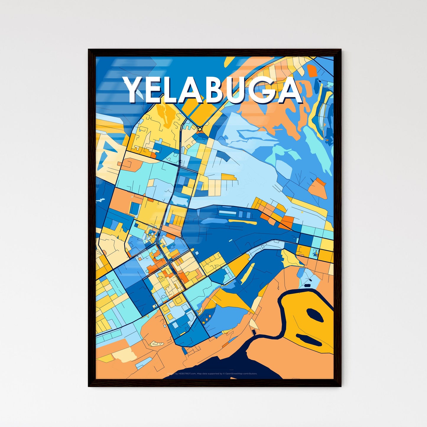 YELABUGA RUSSIA Vibrant Colorful Art Map Poster Blue Orange