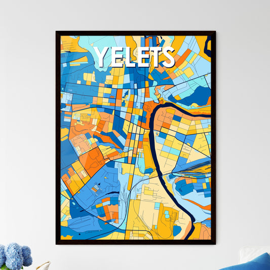 YELETS RUSSIA Vibrant Colorful Art Map Poster Blue Orange