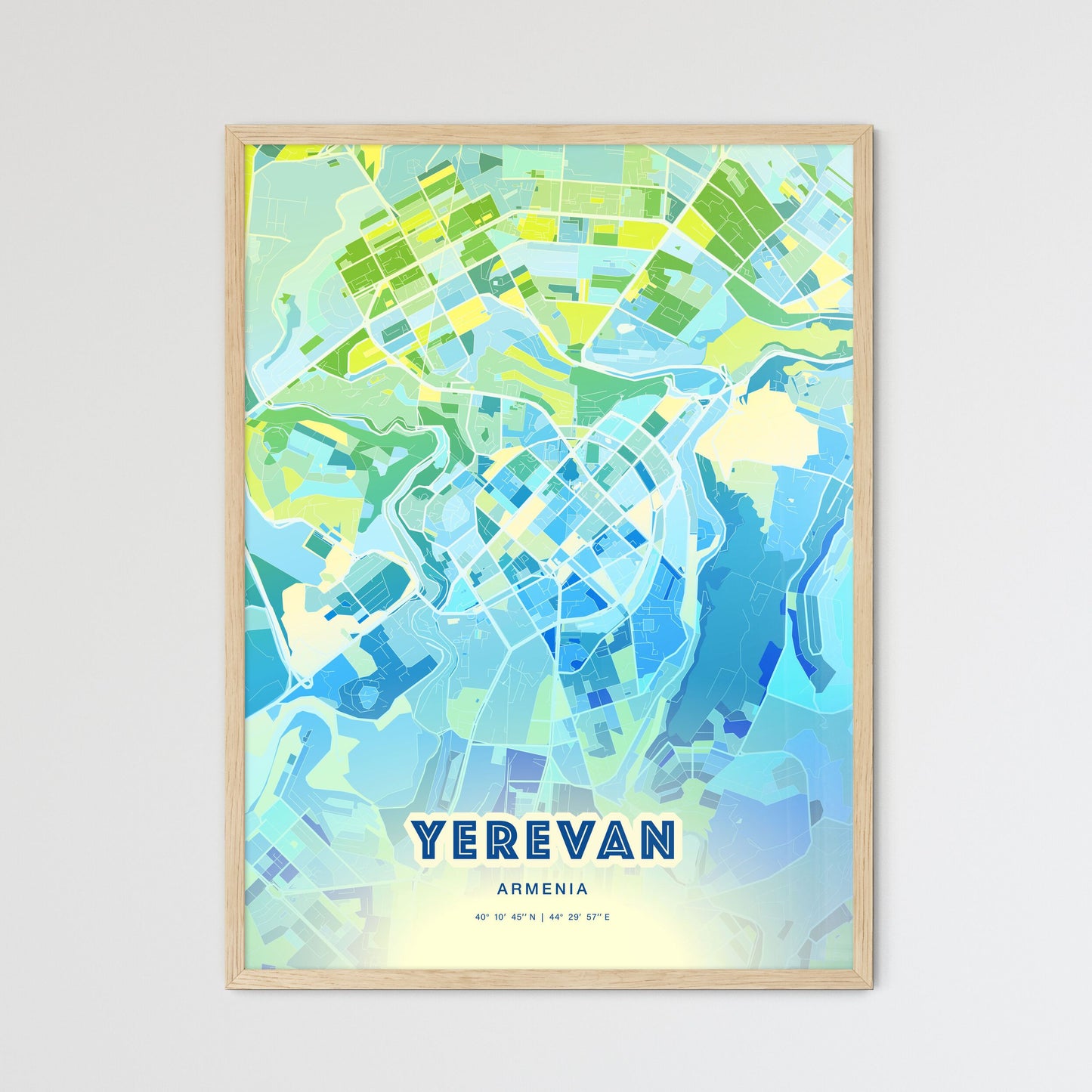 Colorful Yerevan Armenia Fine Art Map Cool Blue