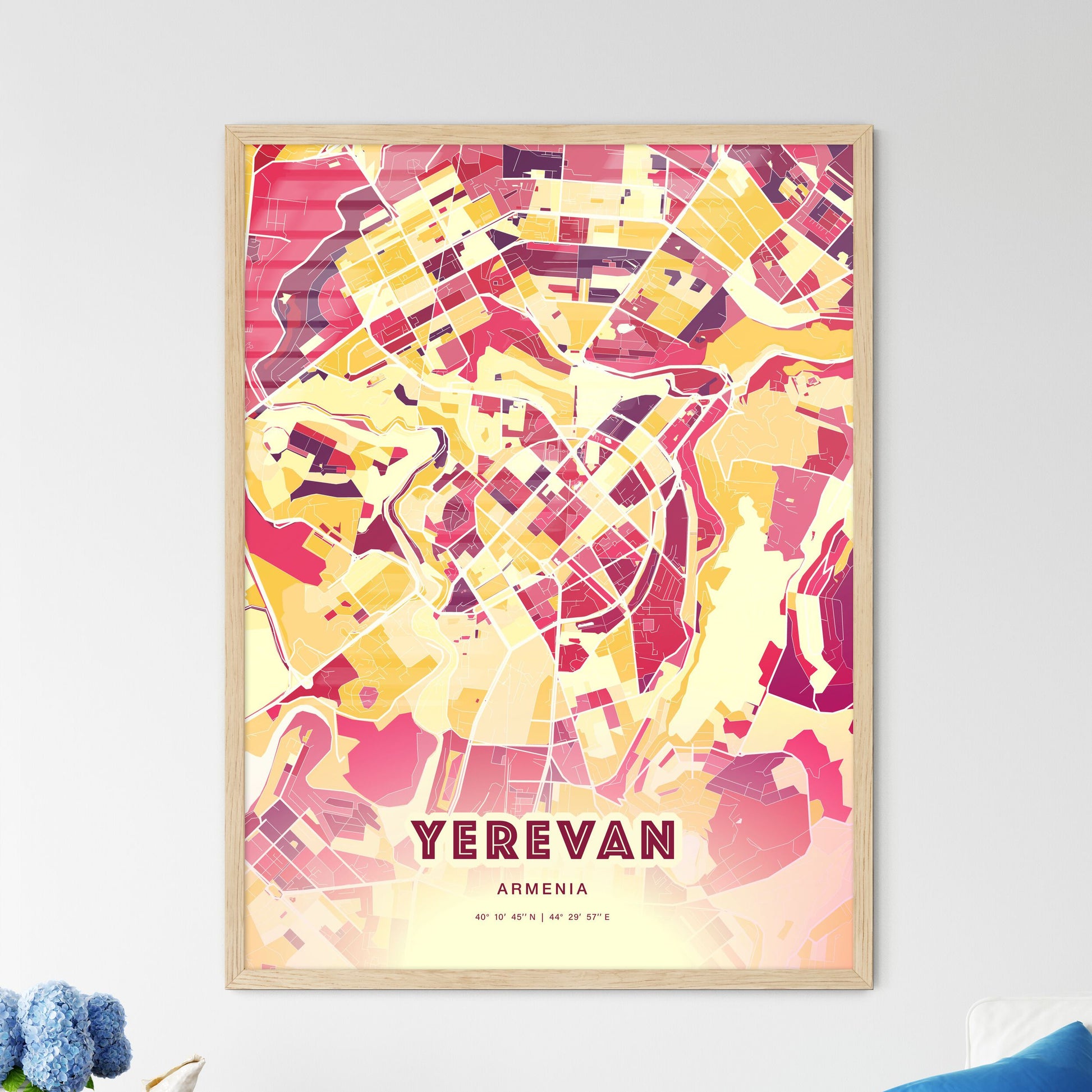 Colorful Yerevan Armenia Fine Art Map Hot Red