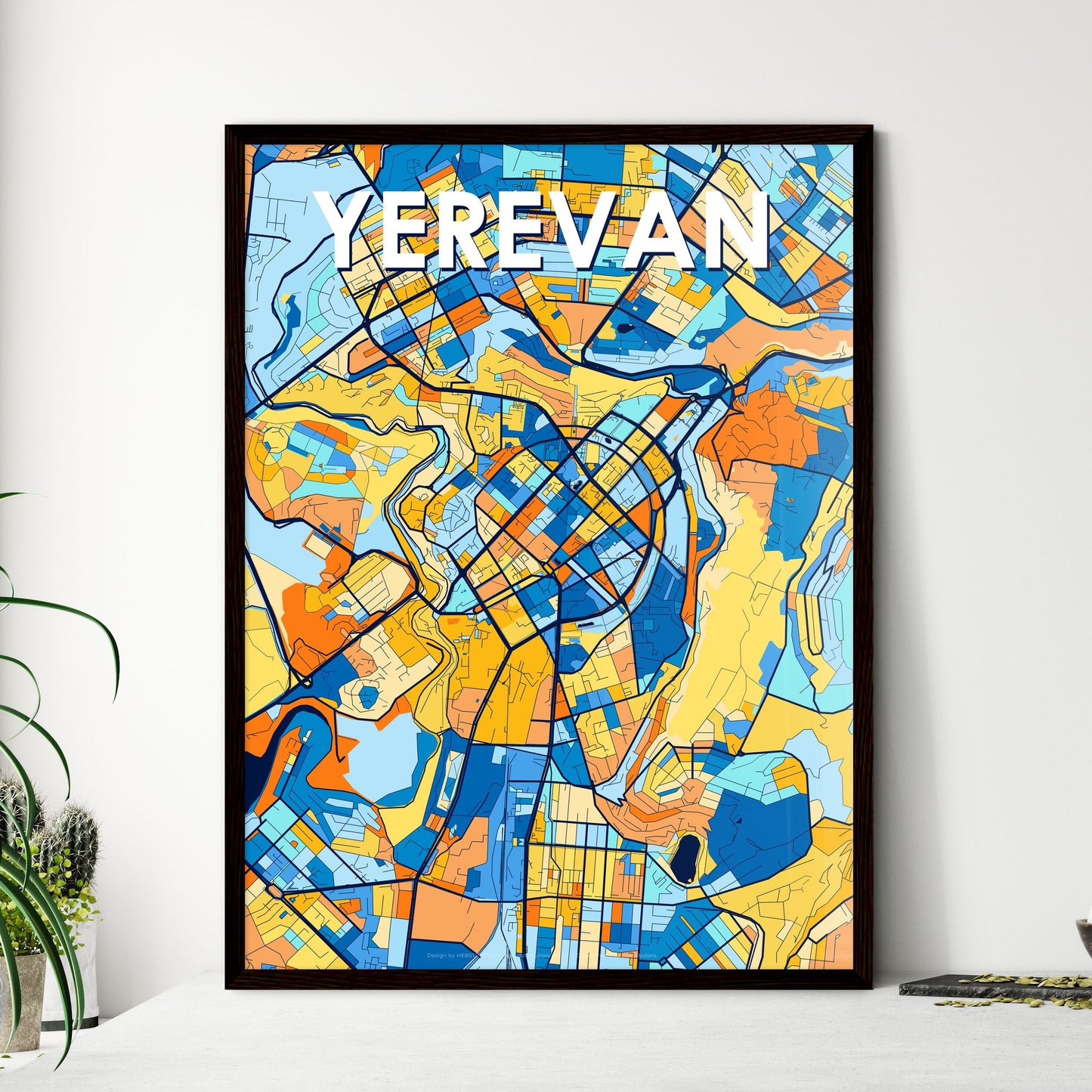 YEREVAN ARMENIA Vibrant Colorful Art Map Poster Blue Orange