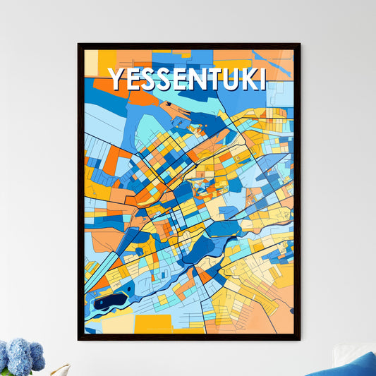 YESSENTUKI RUSSIA Vibrant Colorful Art Map Poster Blue Orange