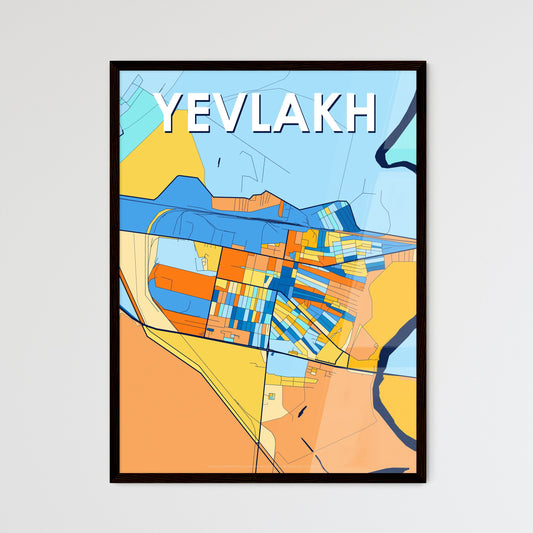 YEVLAKH AZERBAIJAN Vibrant Colorful Art Map Poster Blue Orange