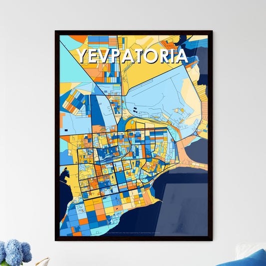 YEVPATORIA UKRAINE Vibrant Colorful Art Map Poster Blue Orange