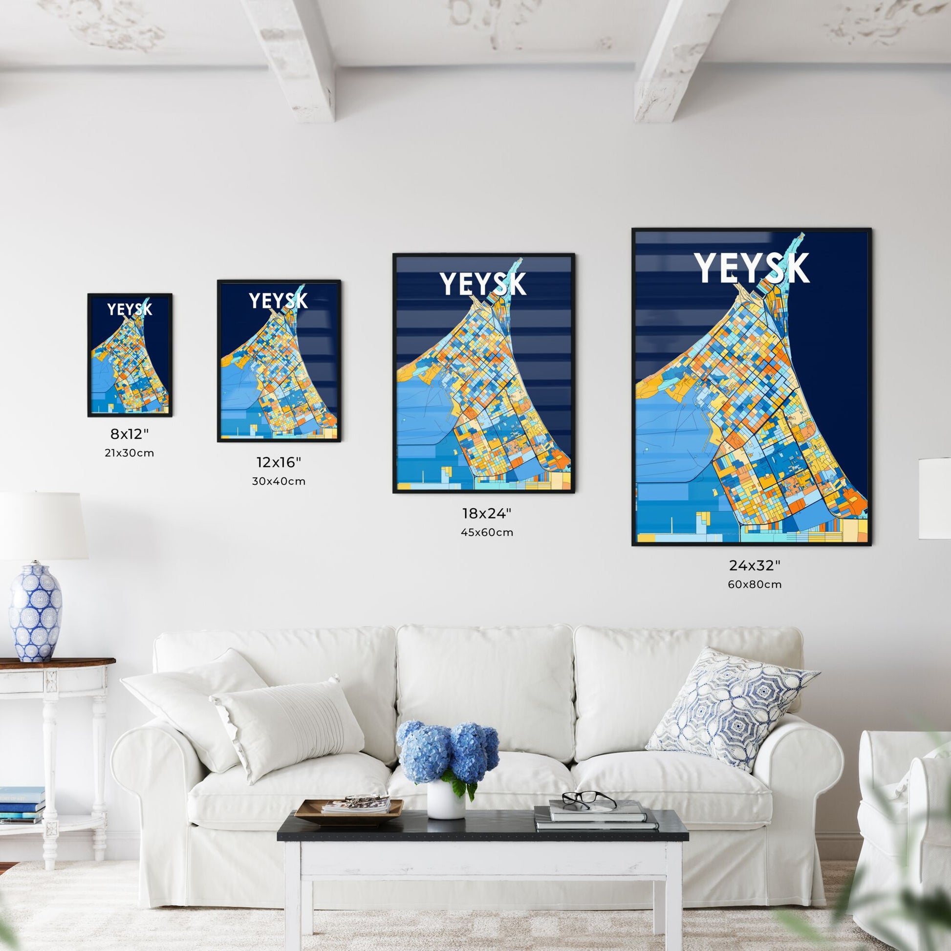 YEYSK RUSSIA Vibrant Colorful Art Map Poster Blue Orange