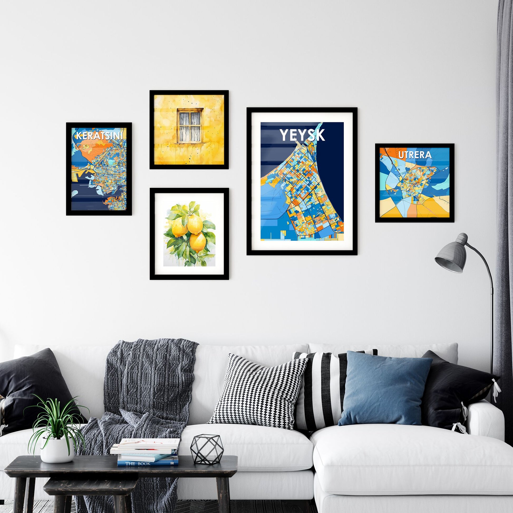 YEYSK RUSSIA Vibrant Colorful Art Map Poster Blue Orange