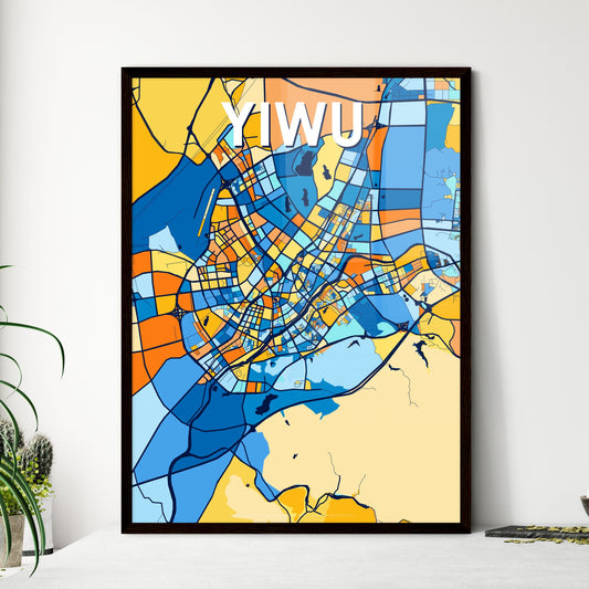 YIWU CHINA Vibrant Colorful Art Map Poster Blue Orange