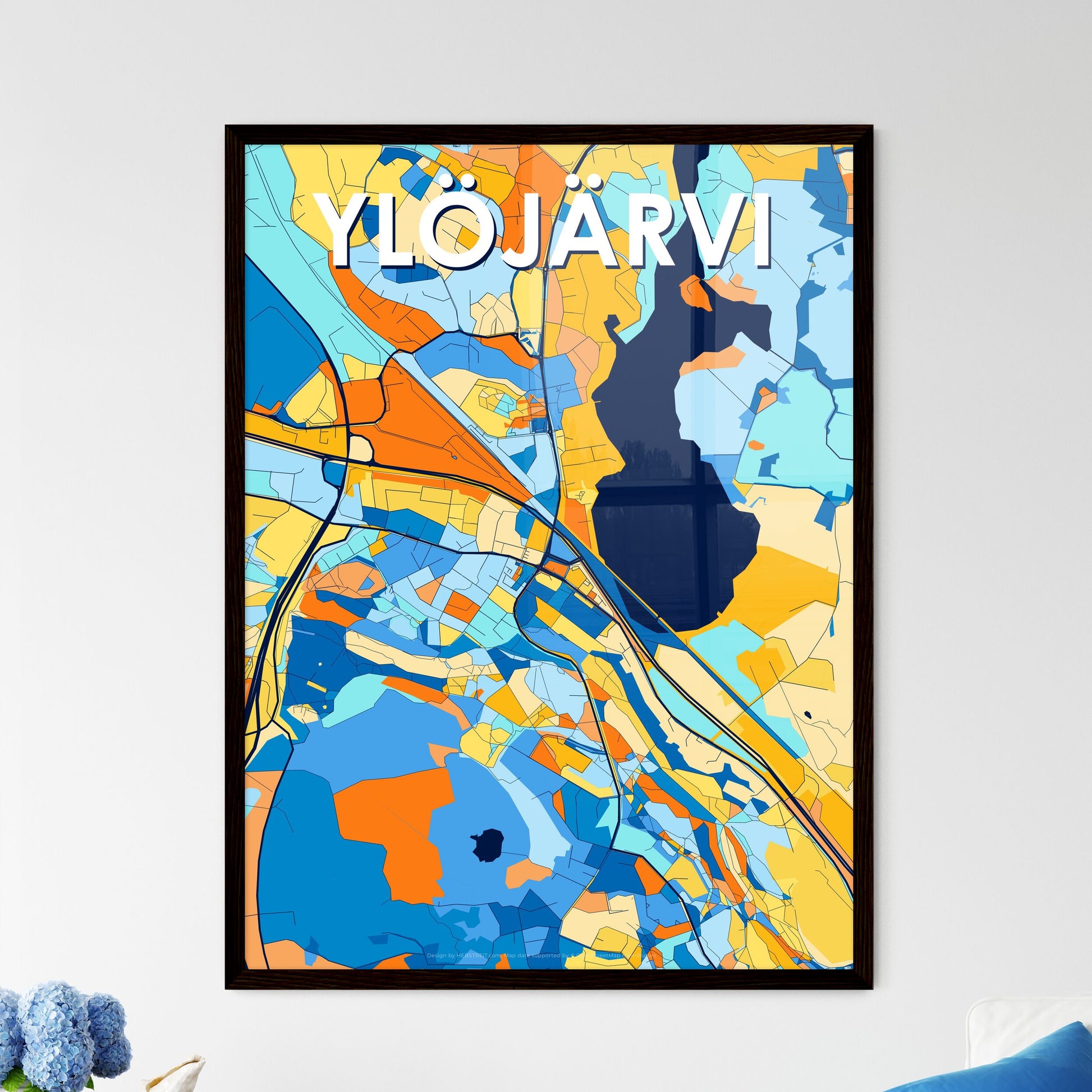 YLÖJÄRVI FINLAND Vibrant Colorful Art Map Poster Blue Orange