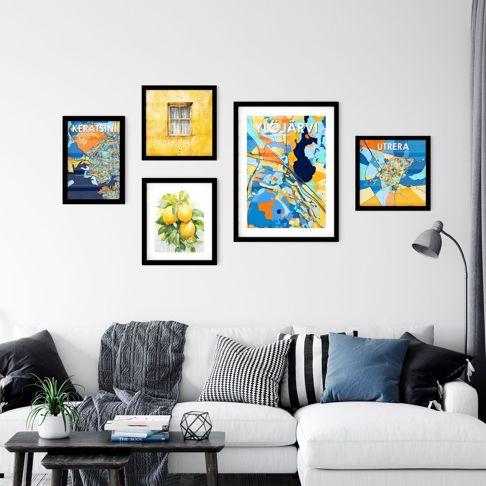 YLÖJÄRVI FINLAND Vibrant Colorful Art Map Poster Blue Orange