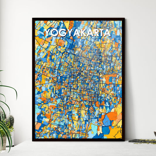 YOGYAKARTA INDONESIA Vibrant Colorful Art Map Poster Blue Orange