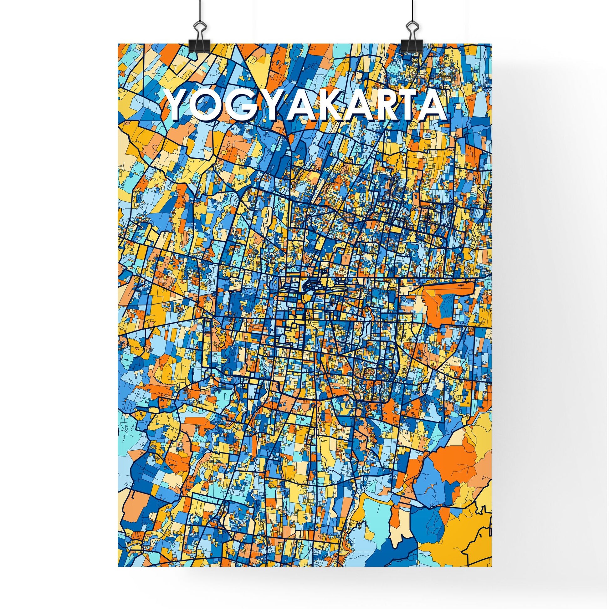 YOGYAKARTA INDONESIA Vibrant Colorful Art Map Poster Blue Orange