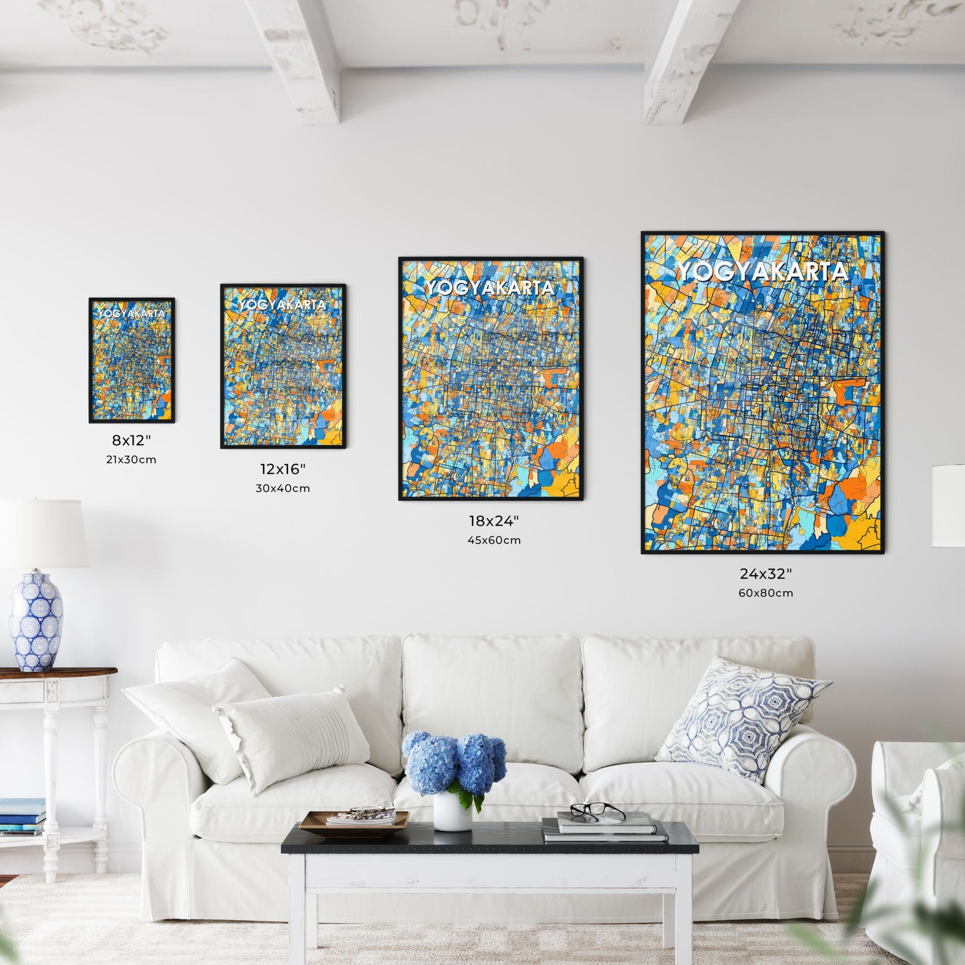 YOGYAKARTA INDONESIA Vibrant Colorful Art Map Poster Blue Orange