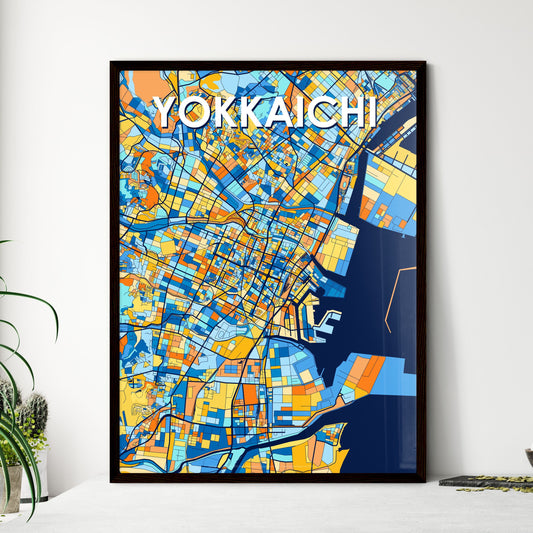 YOKKAICHI JAPAN Vibrant Colorful Art Map Poster Blue Orange