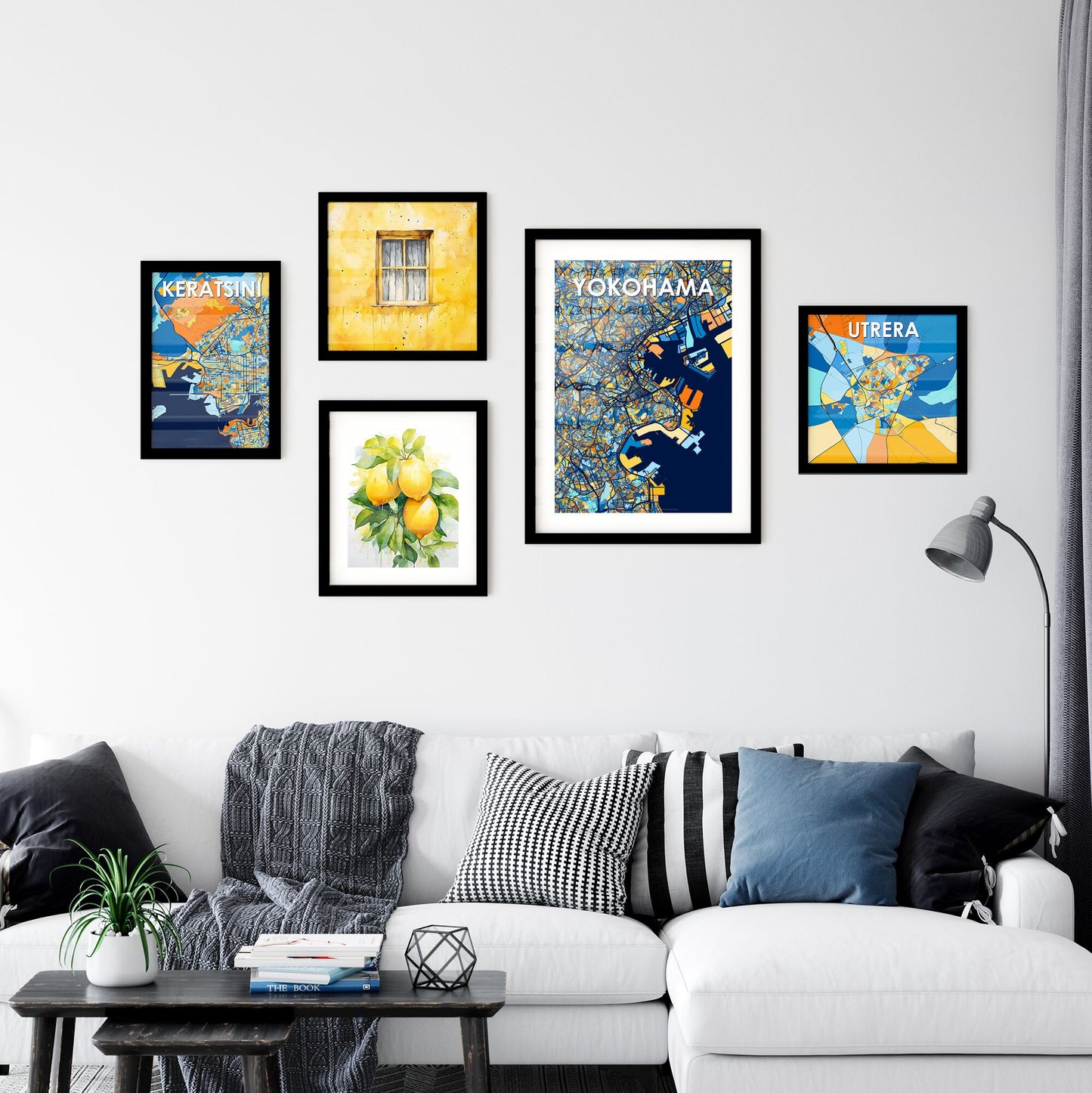 YOKOHAMA JAPAN Vibrant Colorful Art Map Poster Blue Orange