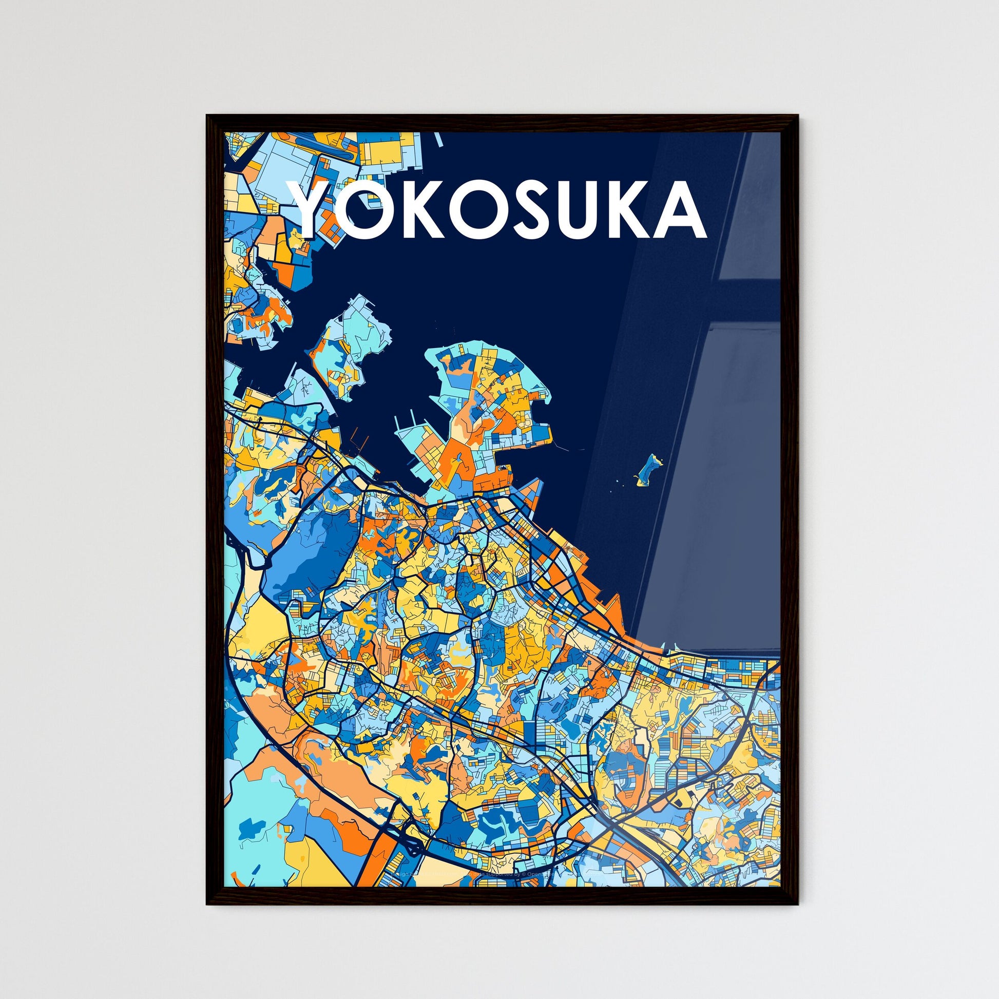 YOKOSUKA JAPAN Vibrant Colorful Art Map Poster Blue Orange