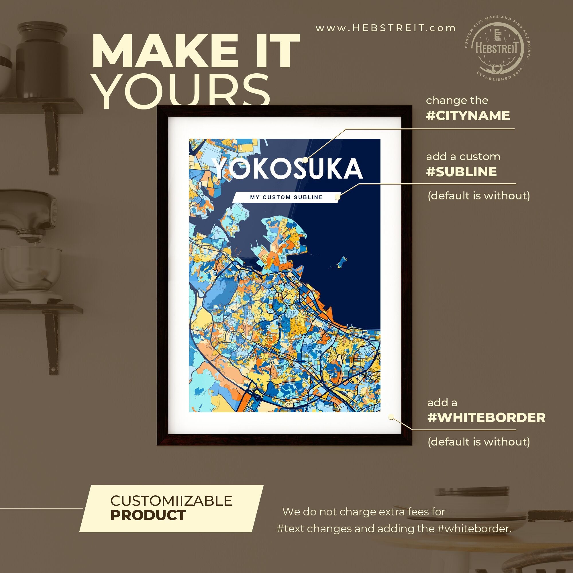 Yokosuka Japan Vibrant Map Poster – HEBSTREIT