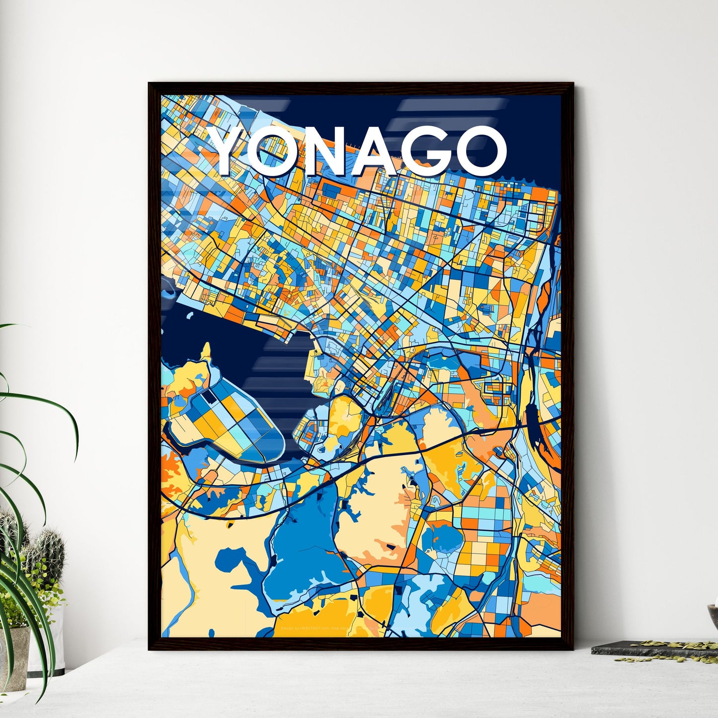 YONAGO JAPAN Vibrant Colorful Art Map Poster Blue Orange