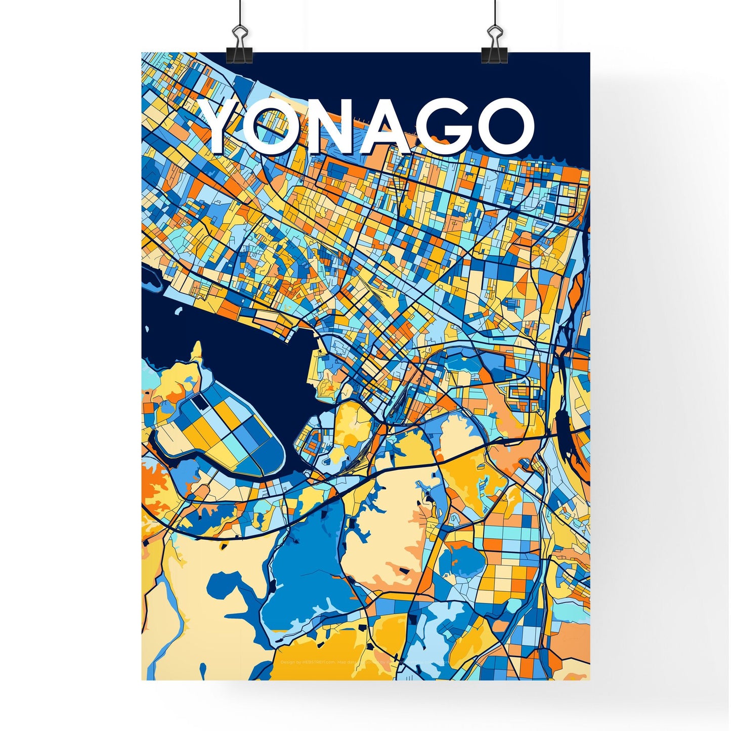 YONAGO JAPAN Vibrant Colorful Art Map Poster Blue Orange