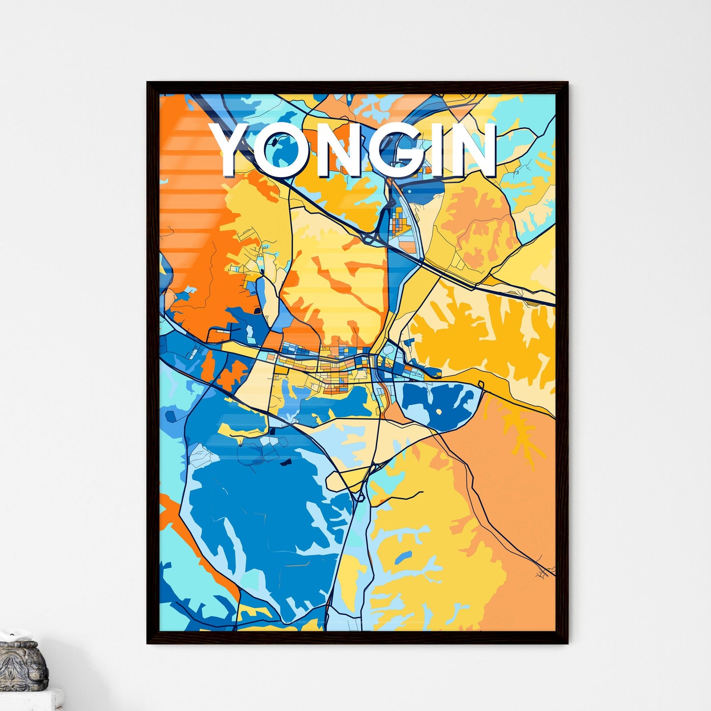 YONGIN SOUTH KOREA Vibrant Colorful Art Map Poster Blue Orange