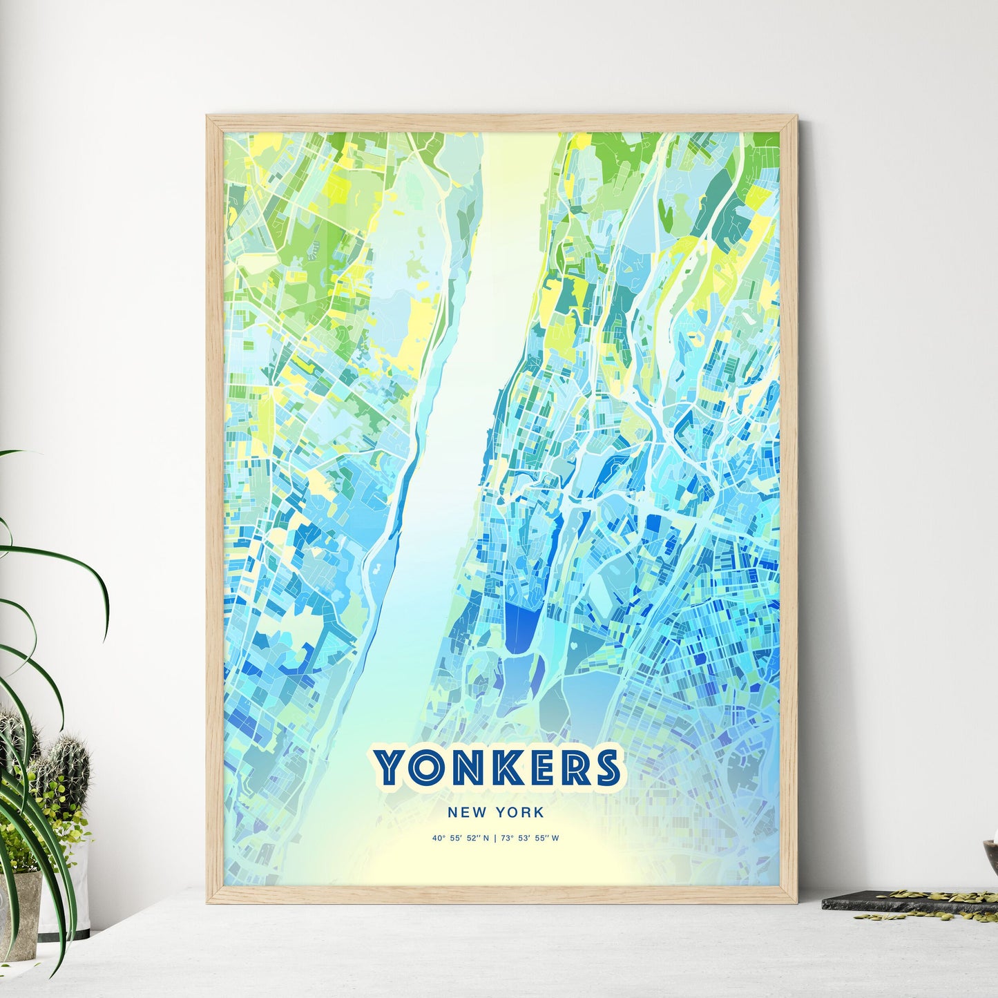 Colorful Yonkers New York Fine Art Map Cool Blue