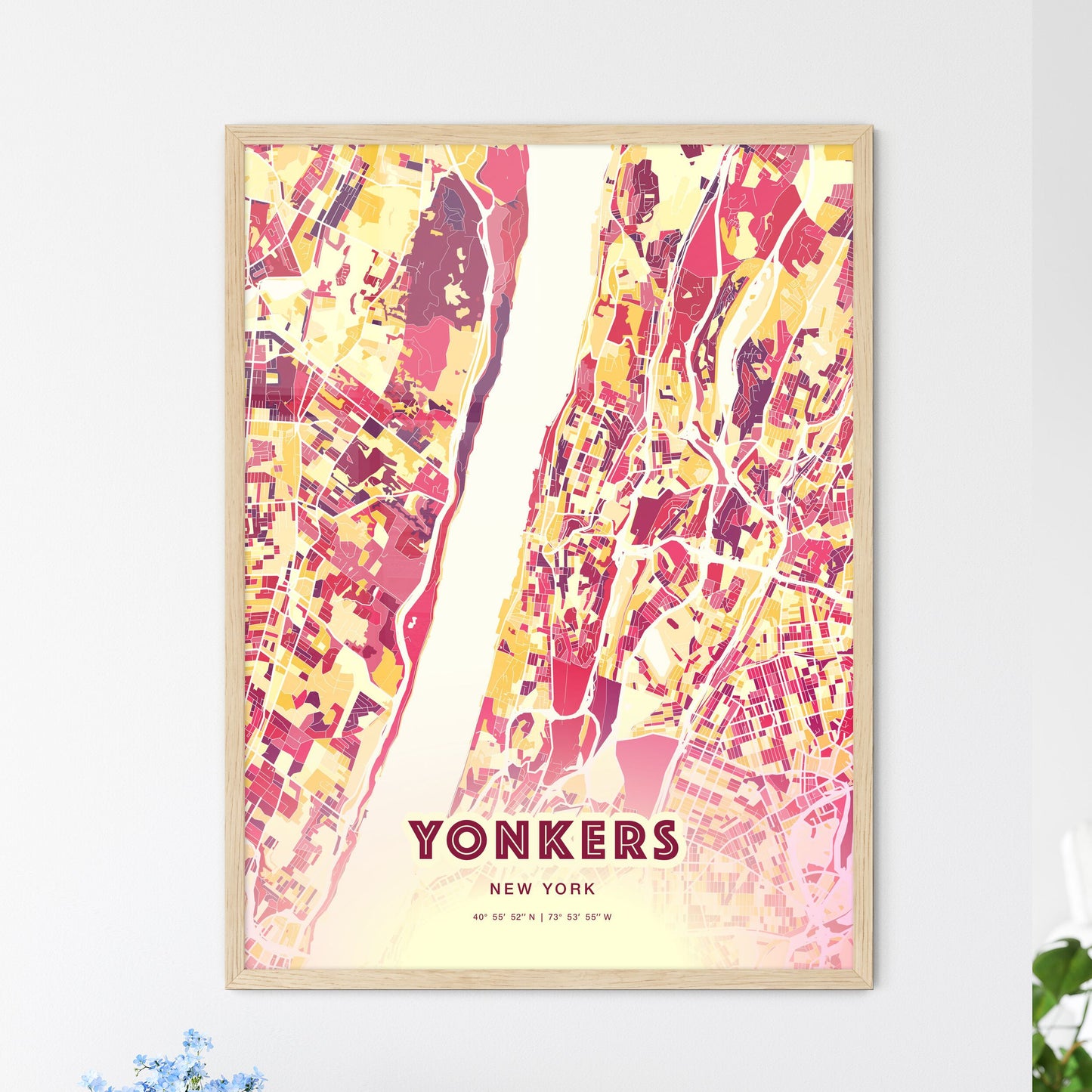 Colorful Yonkers New York Fine Art Map Hot Red