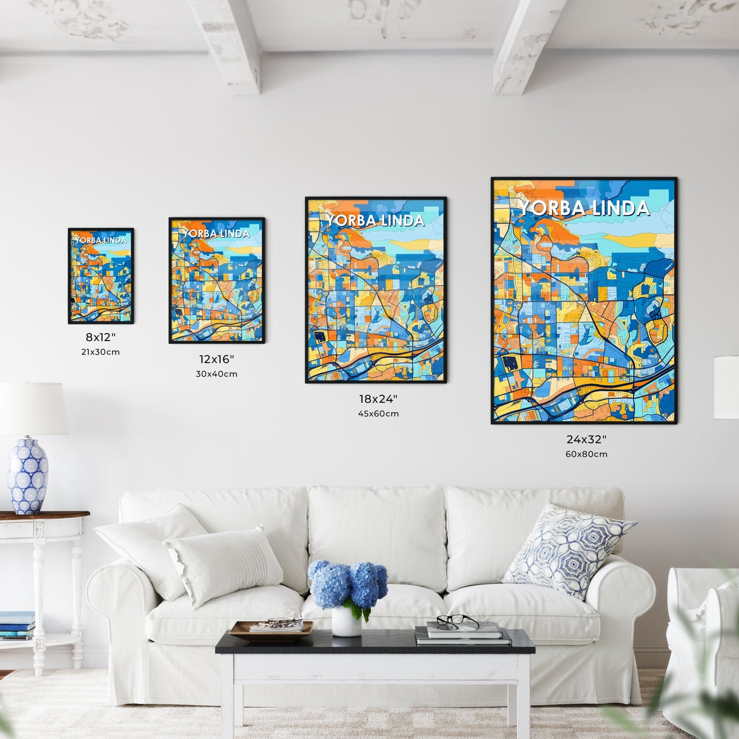 YORBA LINDA CALIFORNIA Vibrant Colorful Art Map Poster Blue Orange